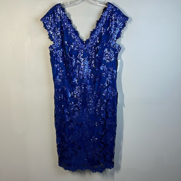 NWT Tadashi Shoji Sequin Dress In Mystic Blue Size 16W - Picture 1 of 15